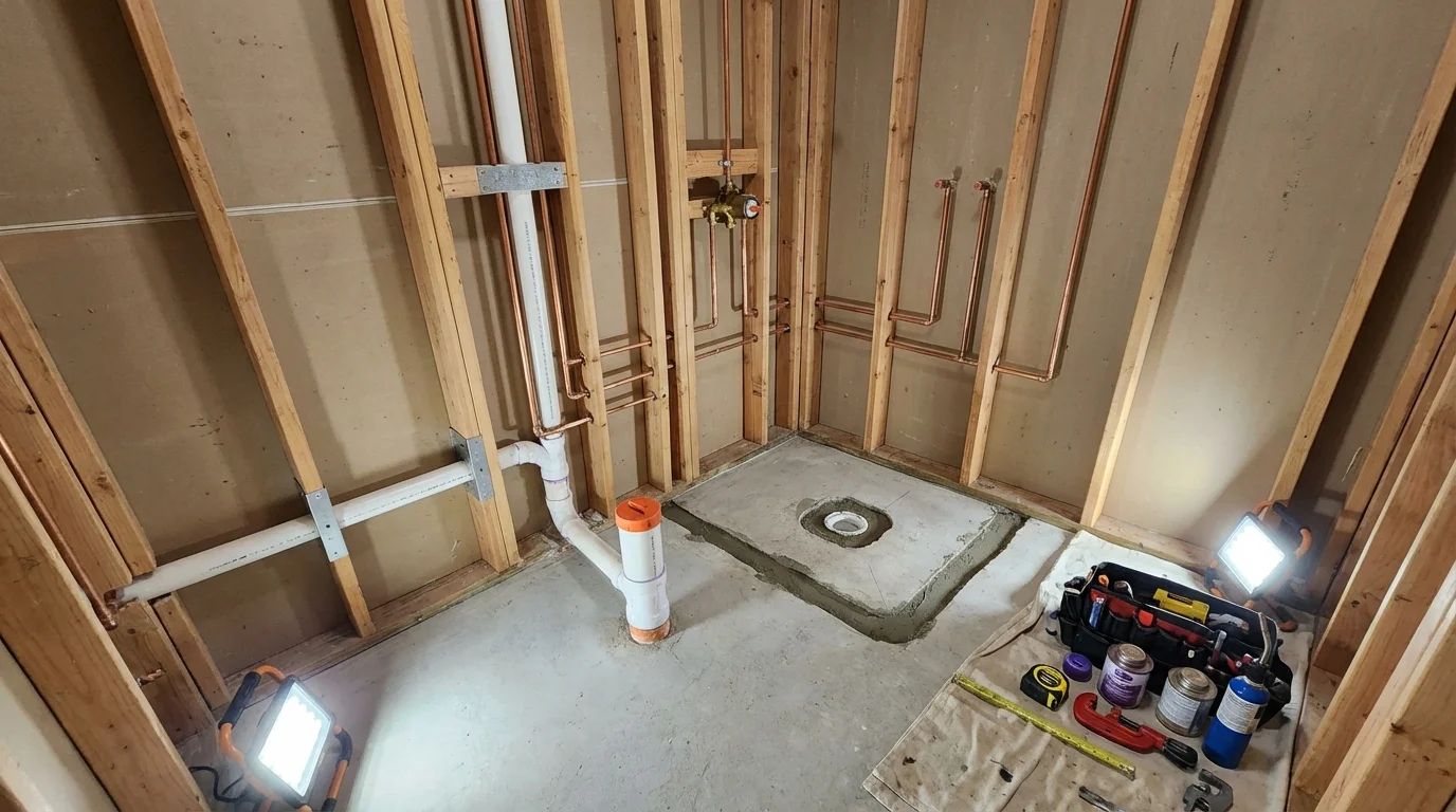 Bathroom rough-in plumbing during remodel by Johns Plumbing LLC in Zelienople