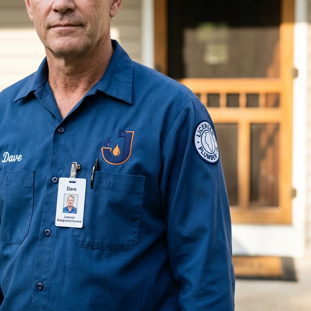 Licensed plumber showing ID badge in Zelienople, PA