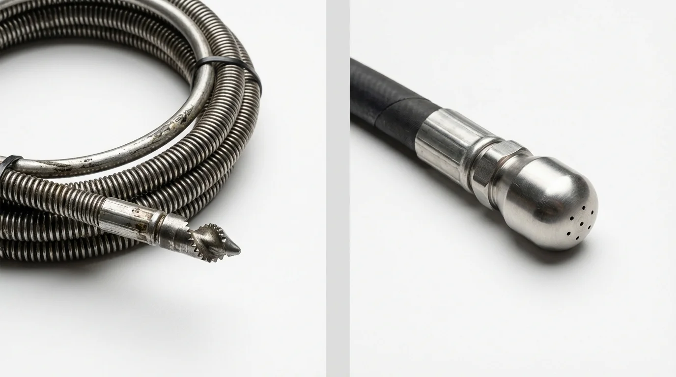 Drain snake cable and hydro jetting nozzle used for drain cleaning in Zelienople, PA