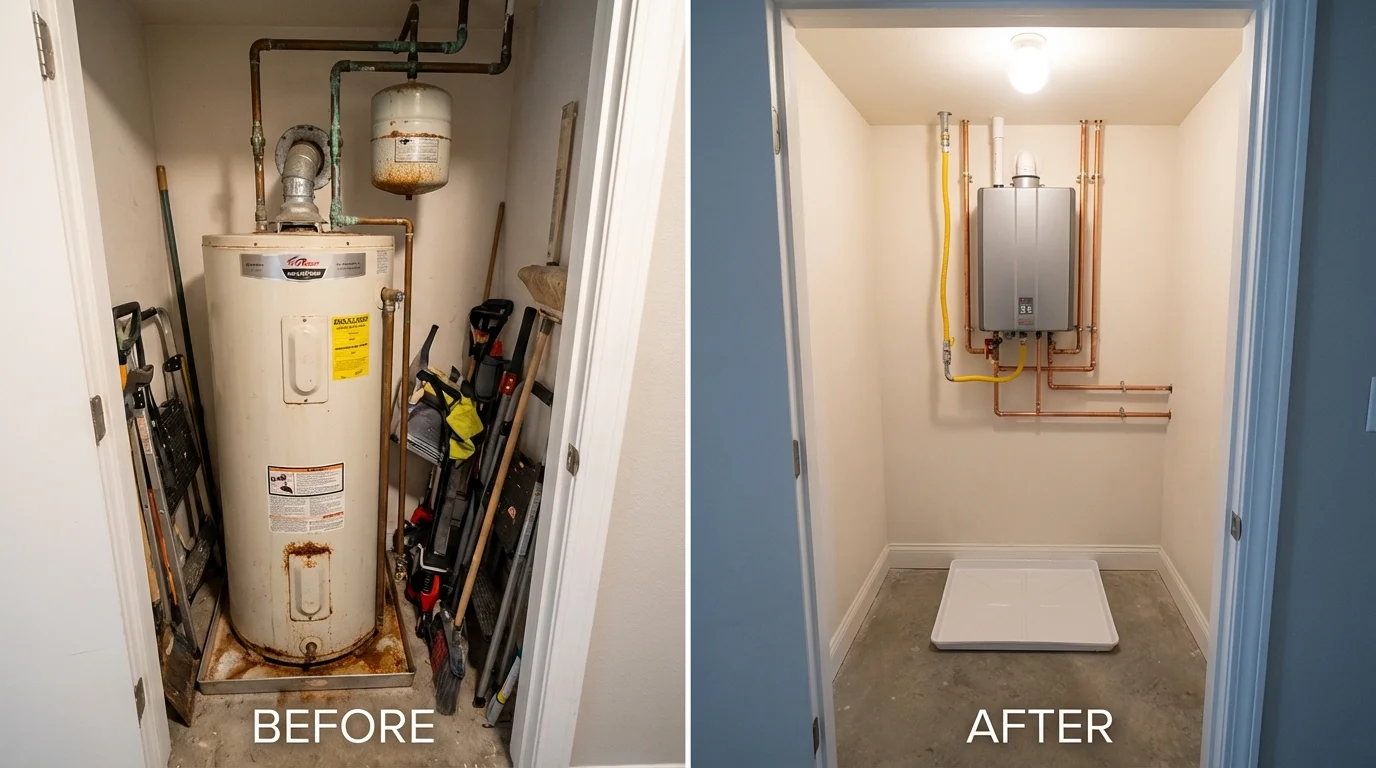 Tank water heater versus wall-mounted tankless unit comparison for Zelienople, PA homeowners
