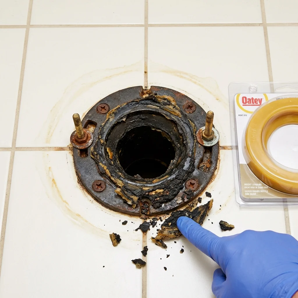 Failed wax ring showing water seepage at the base of a toilet in a Zelienople, PA home