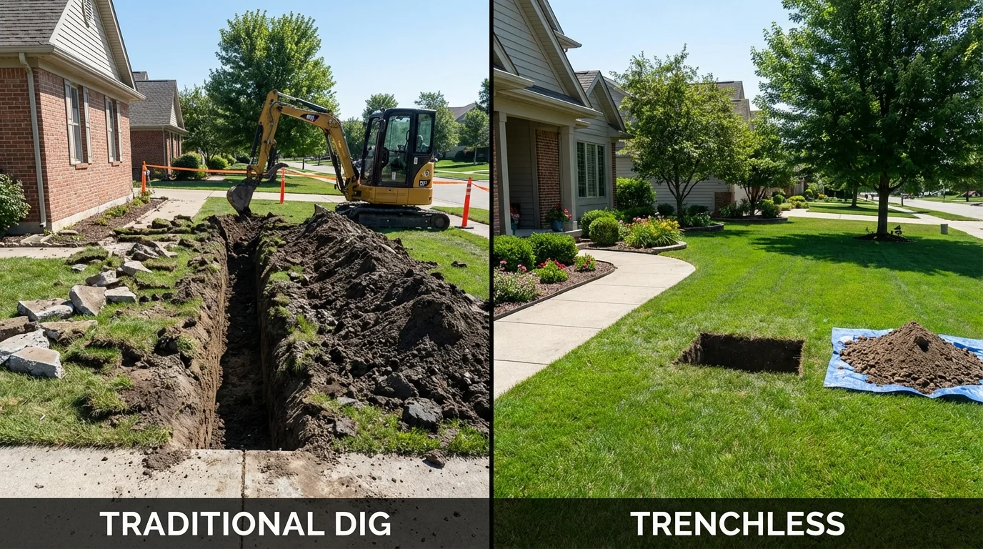 Trenchless sewer repair with minimal yard damage versus traditional excavation in Zelienople, PA